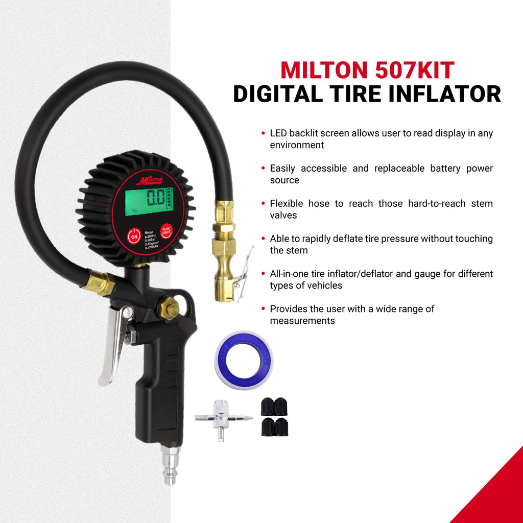 Digital Tire Inflator with Pressure Gauge and 14” Rubber Air Hose H9460