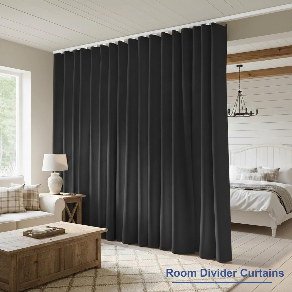 Blackout Room Divider Curtains with Hooks 1 Panel W100 × L84 Inch Black D880621