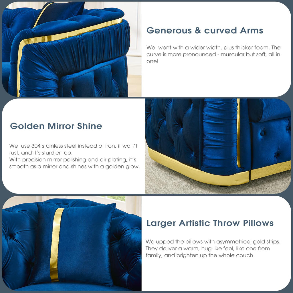 Blue and Gold Velvet Button Tufted Loveseat Sofa L467517