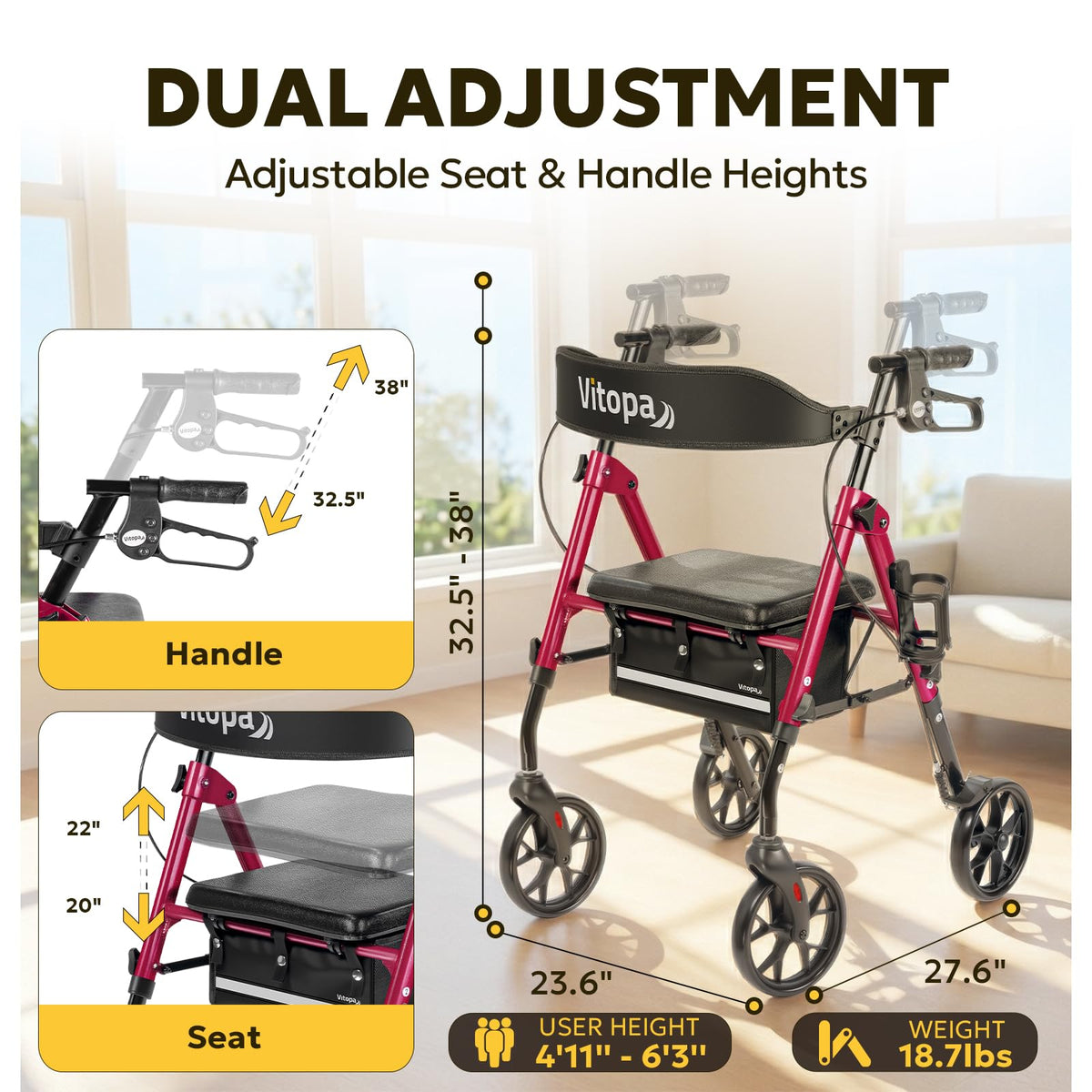 Foldable Rollator with Seat J178