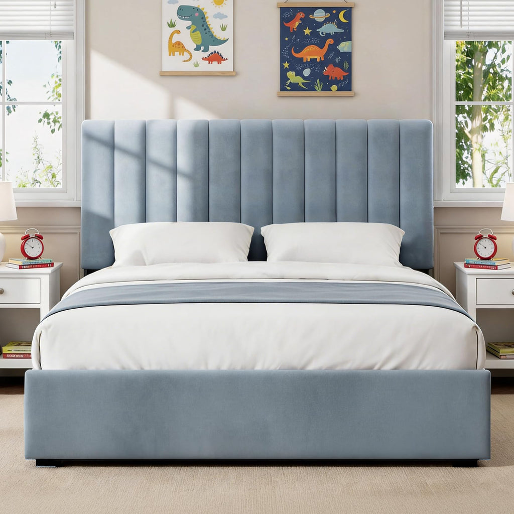 Full Size Blue Velvet Upholstered Bed Frame B80782