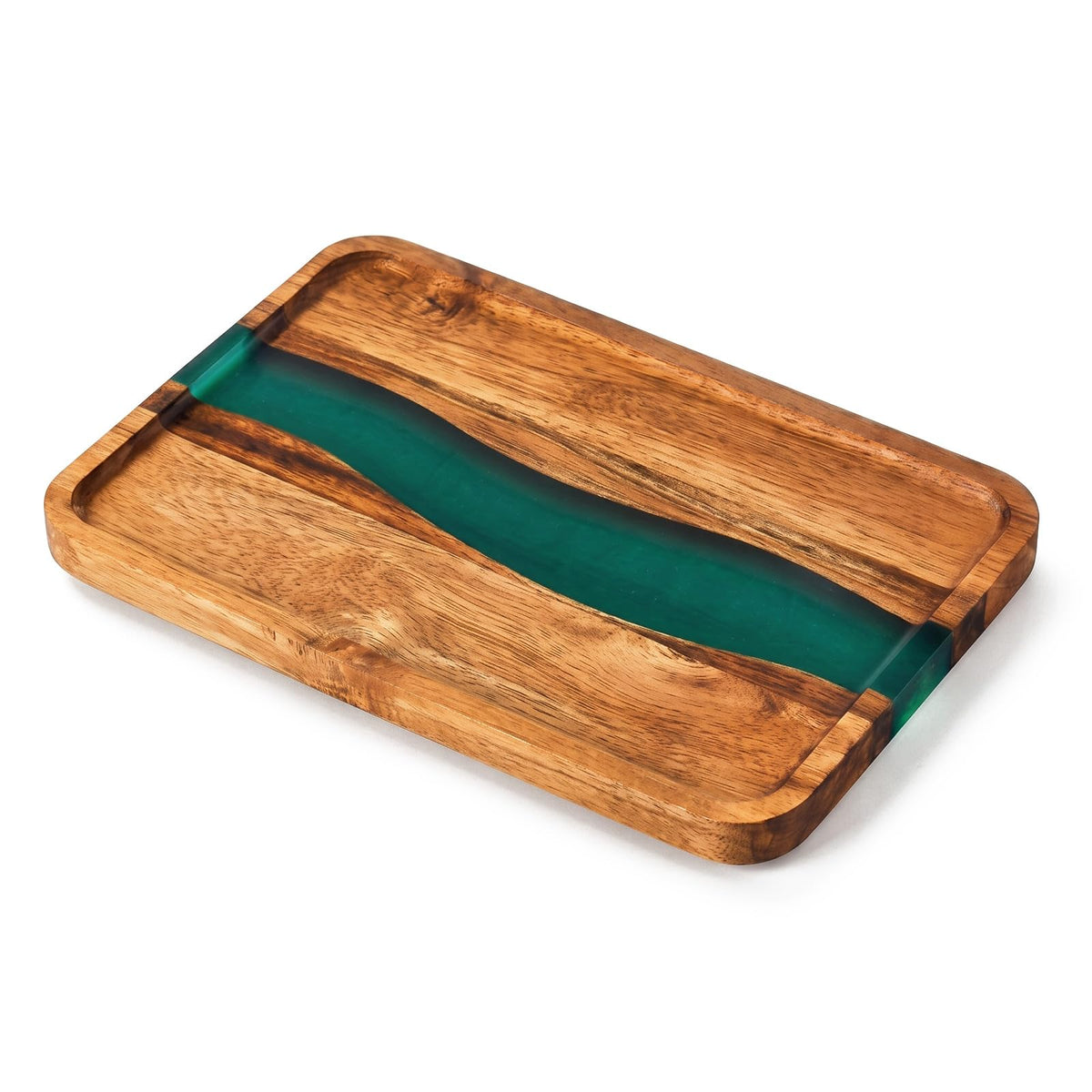 Turquoise Resin Acacia Wood Valet Tray F622