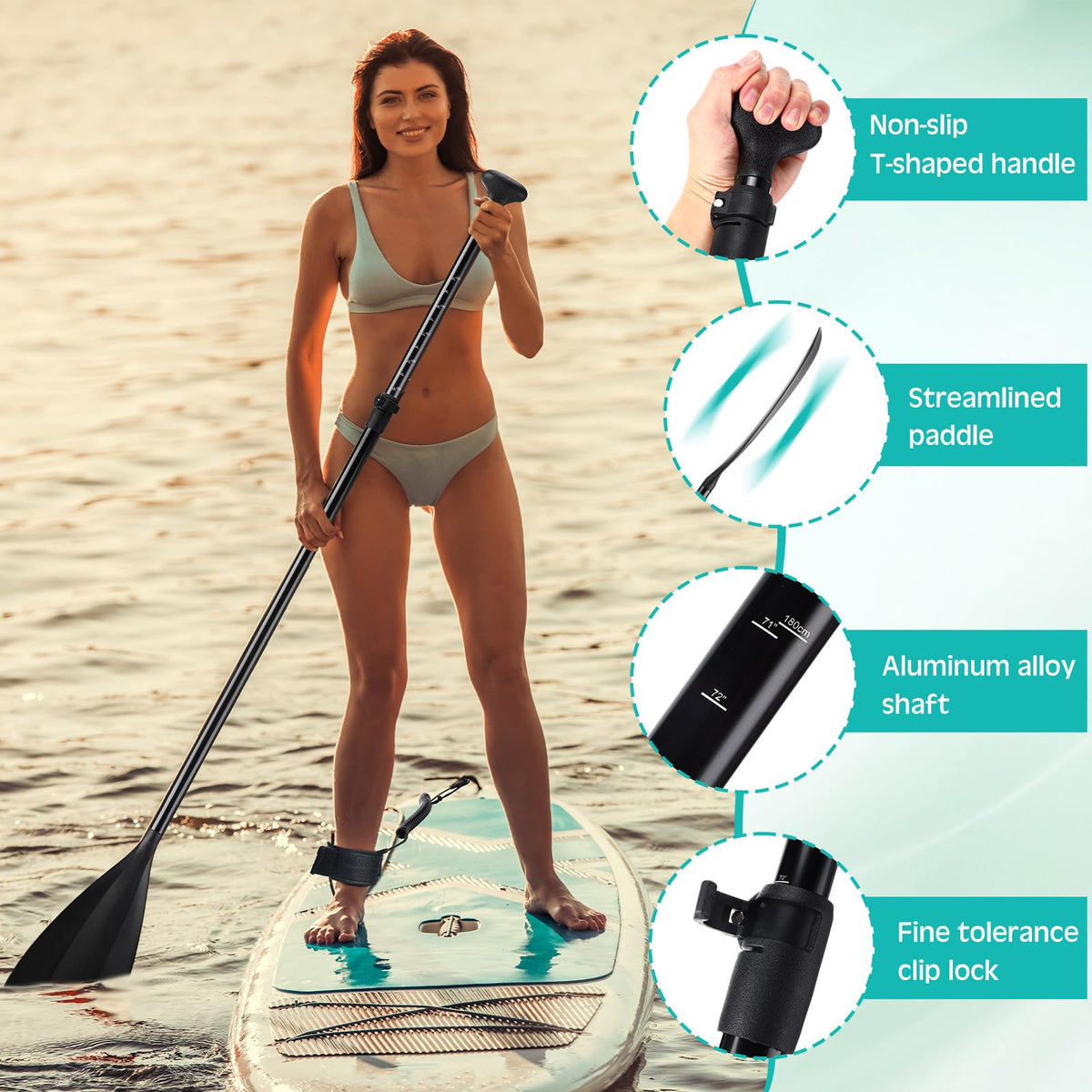 3 Pieces Paddle Board Paddle with Leash Detachable Aluminum Alloy Shaft G53829