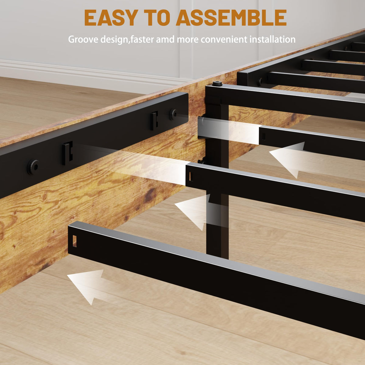 King Size Wooden Bed Frame with Storage Headboard U830843