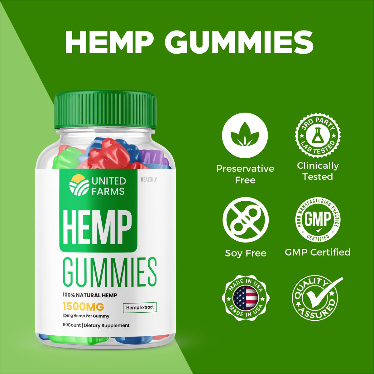 Hemp Extract Gummies 25mg 60 Gummies X71839