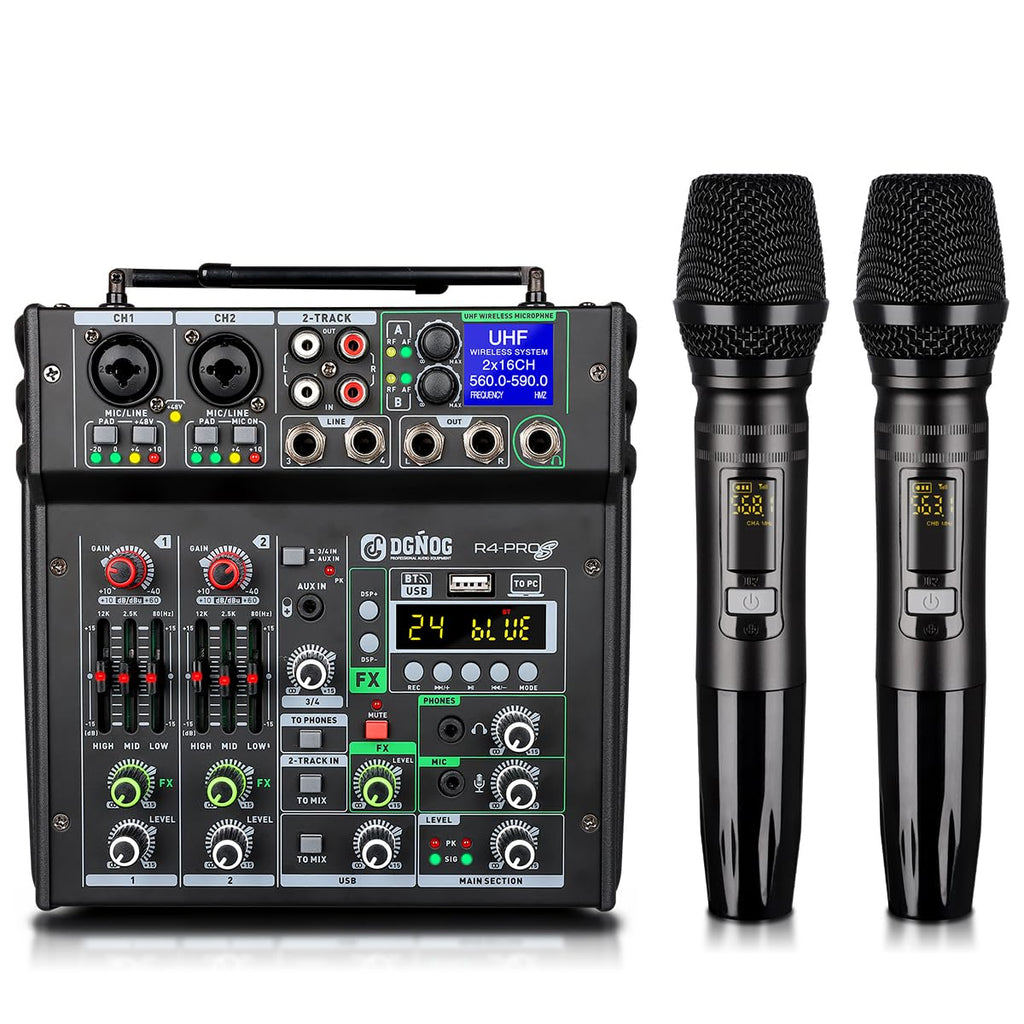 4 Channel Karaoke Mixer with 2 Wireless Microphones Q3222
