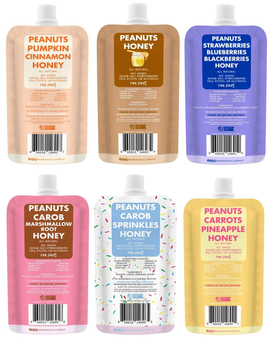 6 Pack 4oz Natural Dog Peanut Butter Squeeze Packs V2807