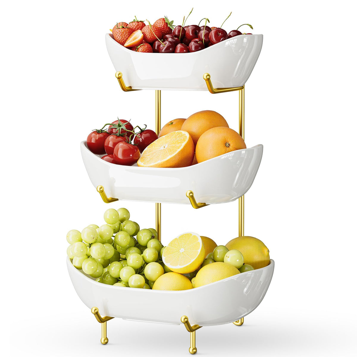 3 Tier Ceramic Fruit Bowl with Metal Stand P4817