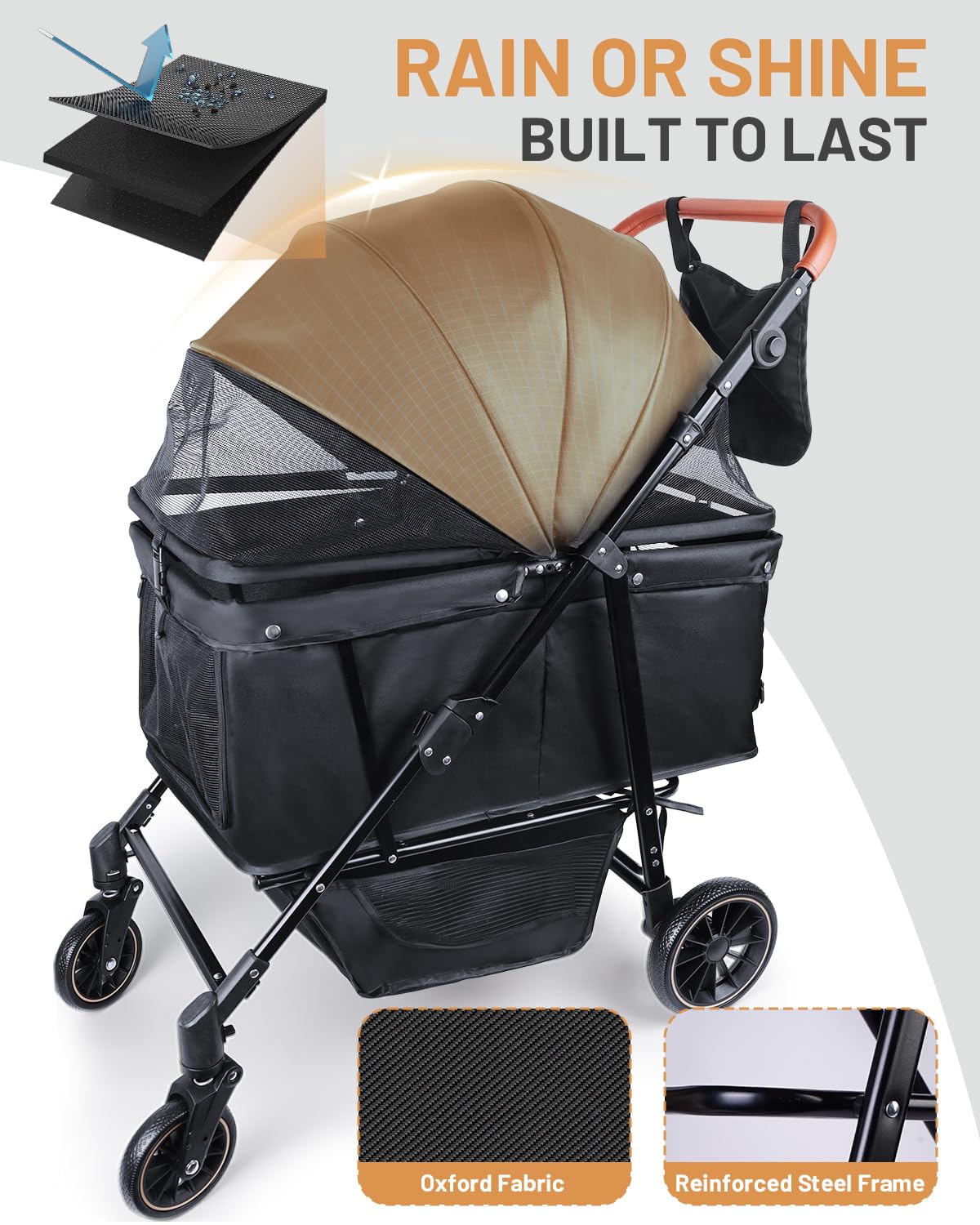 Foldable Ventilated Dog Stroller with Canopy B781