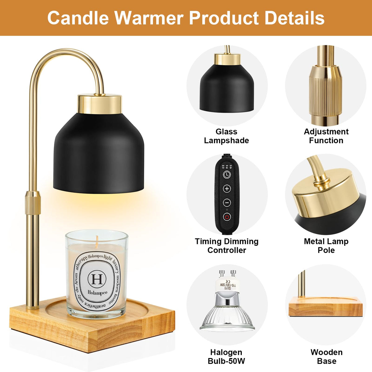 Adjustable Dimmable Electric Candle Warmer Lamp with Timer T153137