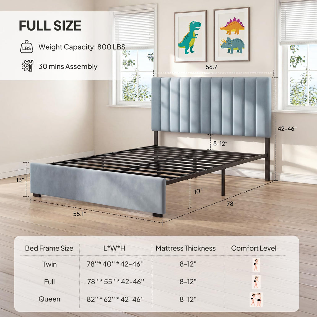 Full Size Blue Velvet Upholstered Bed Frame B80782