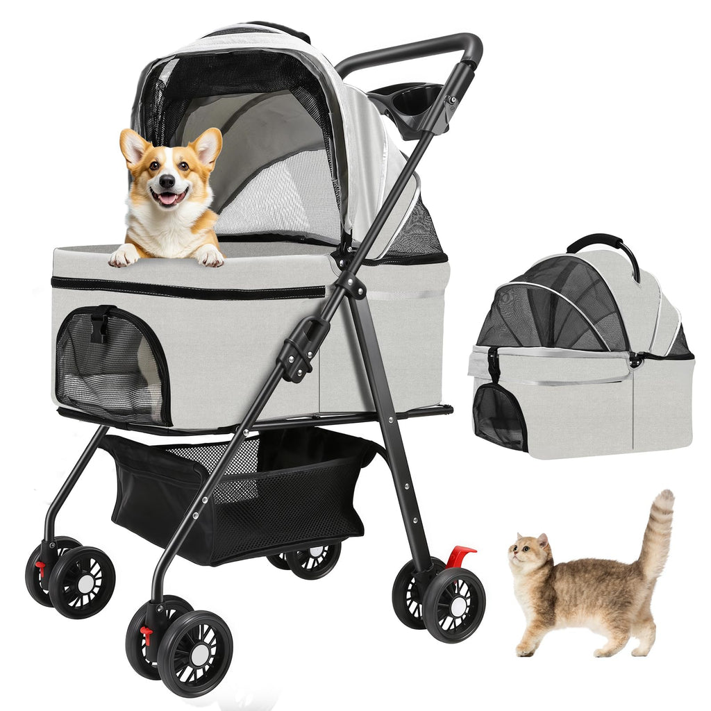 4 Wheels Foldable Pet Stroller with Detachable Carrier B3511