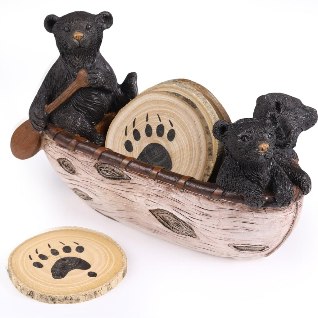 Black Bear Coaster Set with Canoe Holder P544