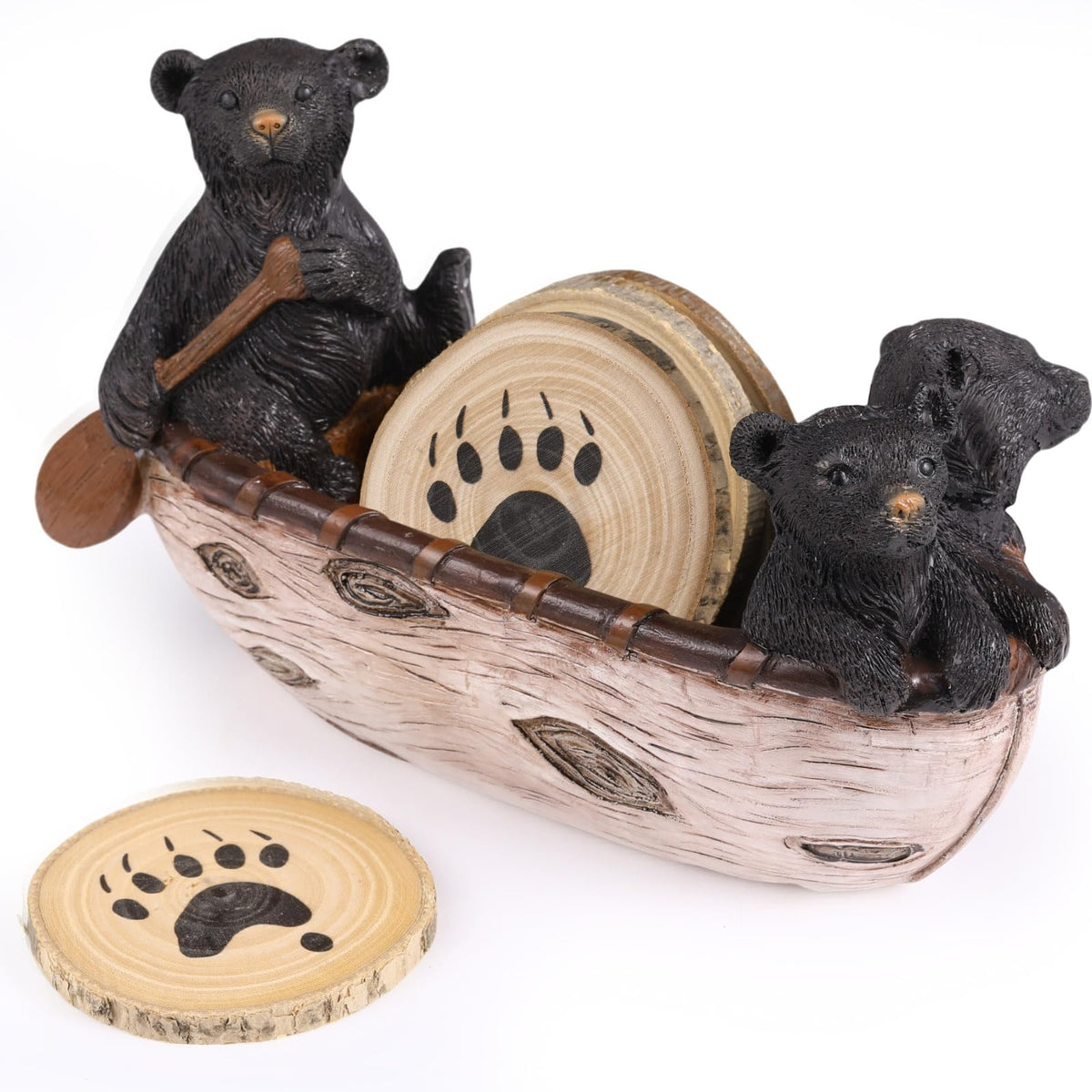 Black Bear Coaster Set with Canoe Holder P544