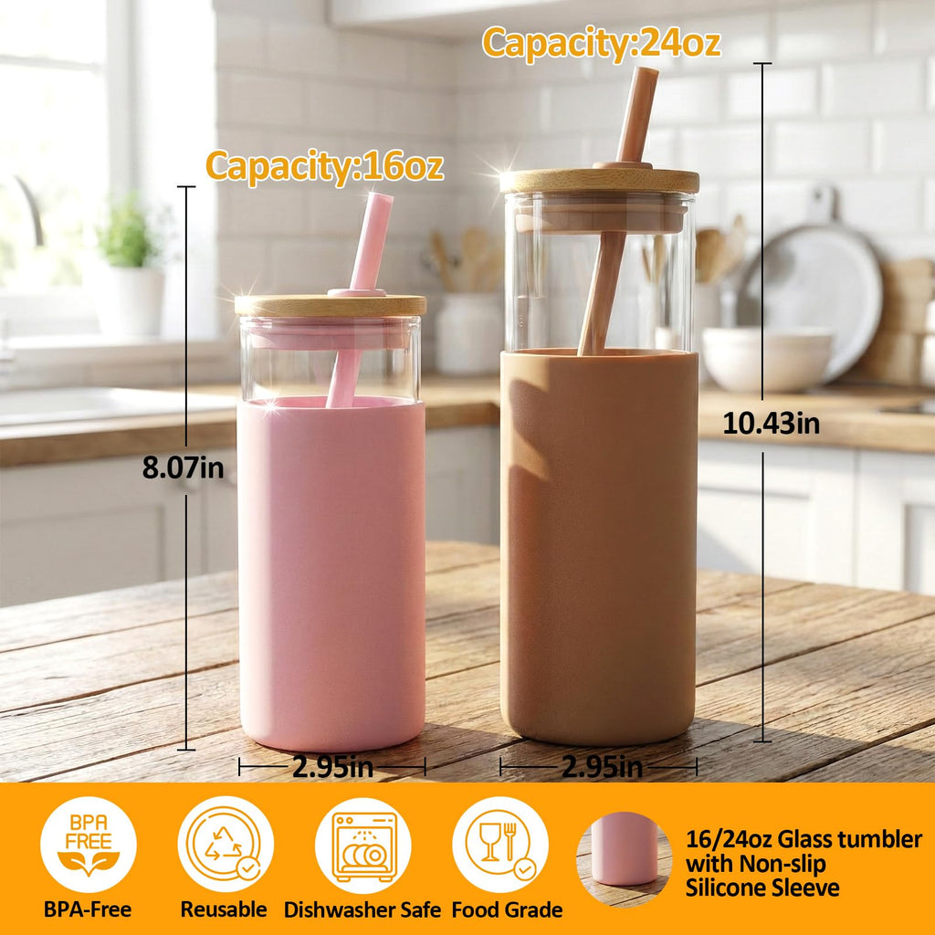 24 oz Glass Tumbler with Lids and Straw A215051