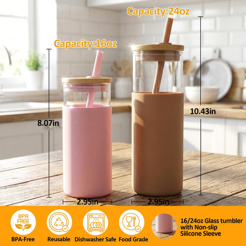 24 oz Glass Tumbler with Lids and Straw A215051