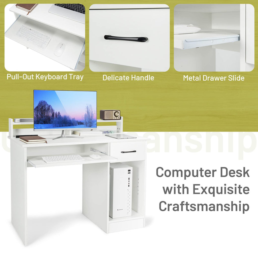 White Desk with Drawer and Keyboard Tray N86290