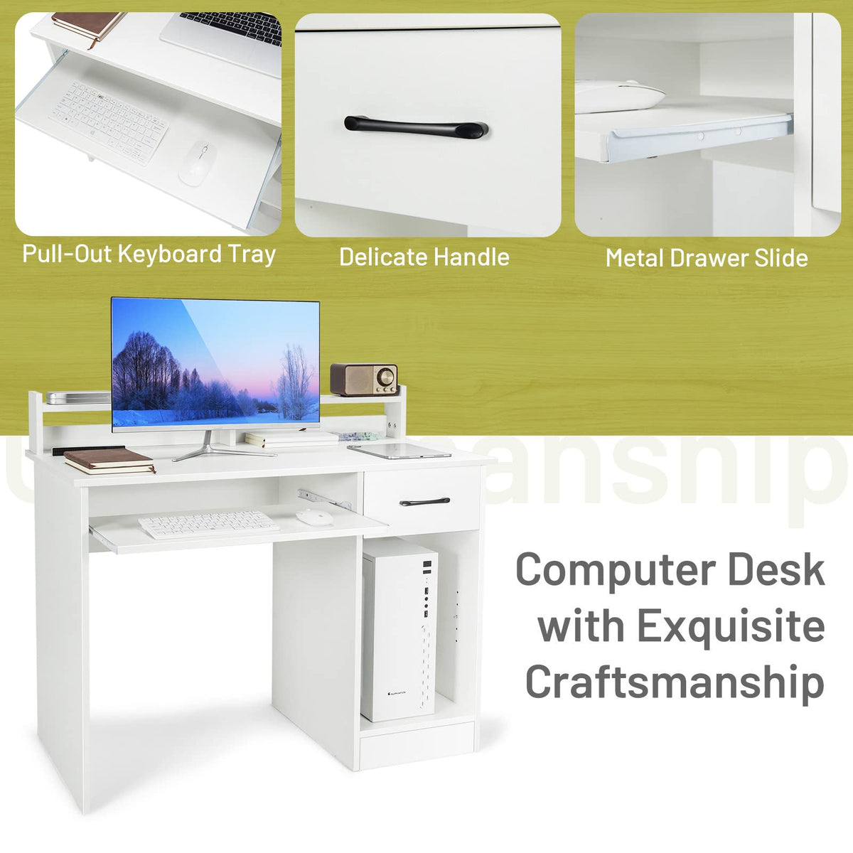 White Desk with Drawer and Keyboard Tray N86290
