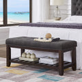 Large Rectangular Upholstered Tufted Linen Ottoman Bench W6738
