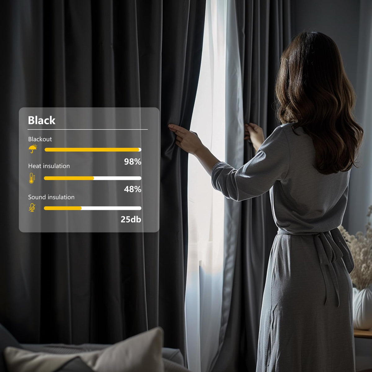 Blackout Room Divider Curtains with Hooks 1 Panel W100 × L84 Inch Black D880621