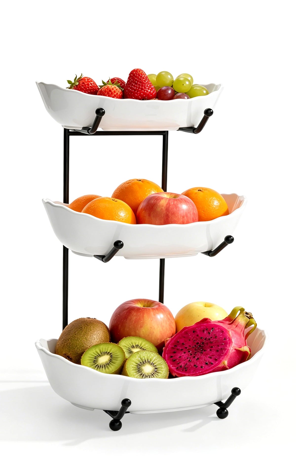 3 Tier Ceramic Fruit Bowl with Metal Stand I5094