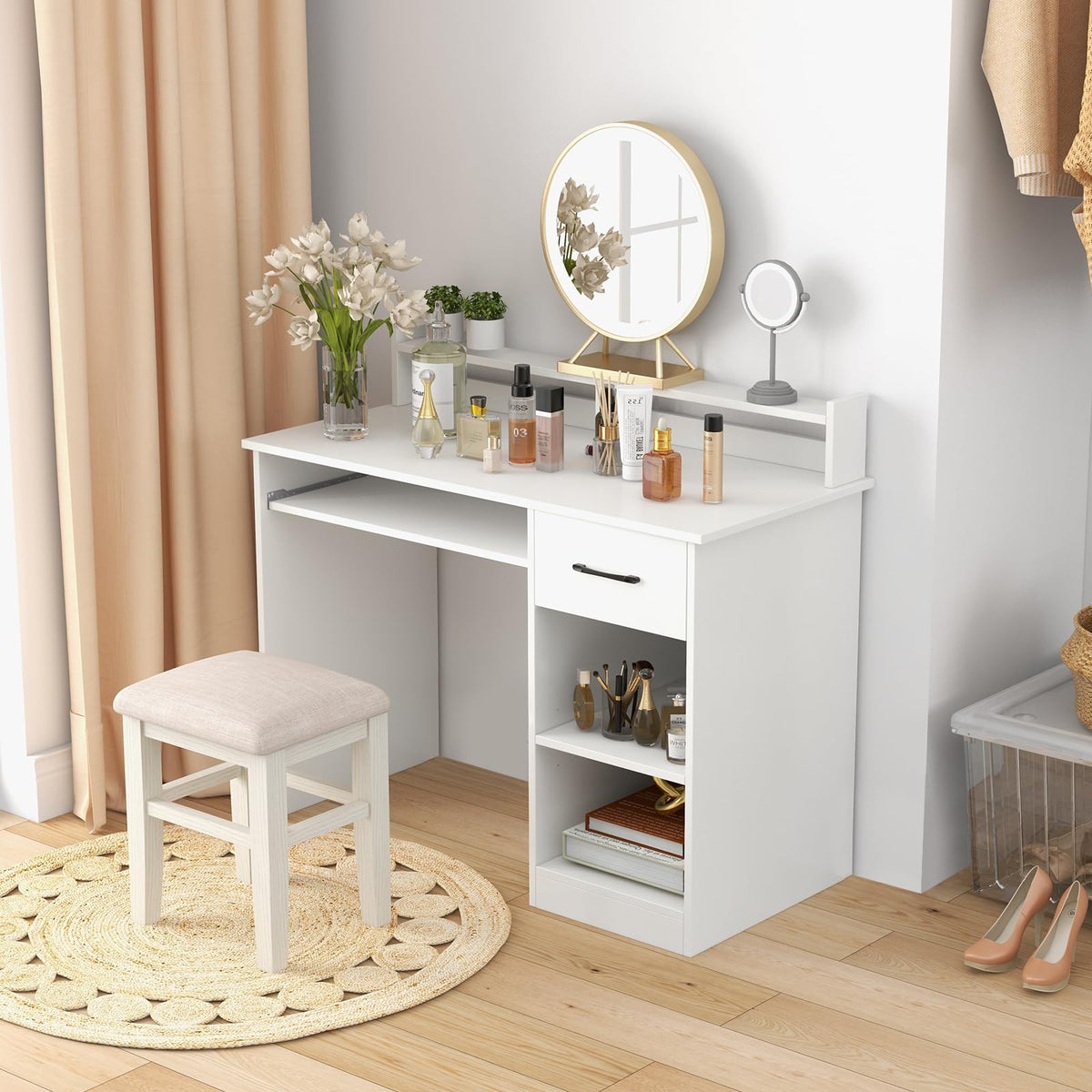 White Desk with Drawer and Keyboard Tray N86290