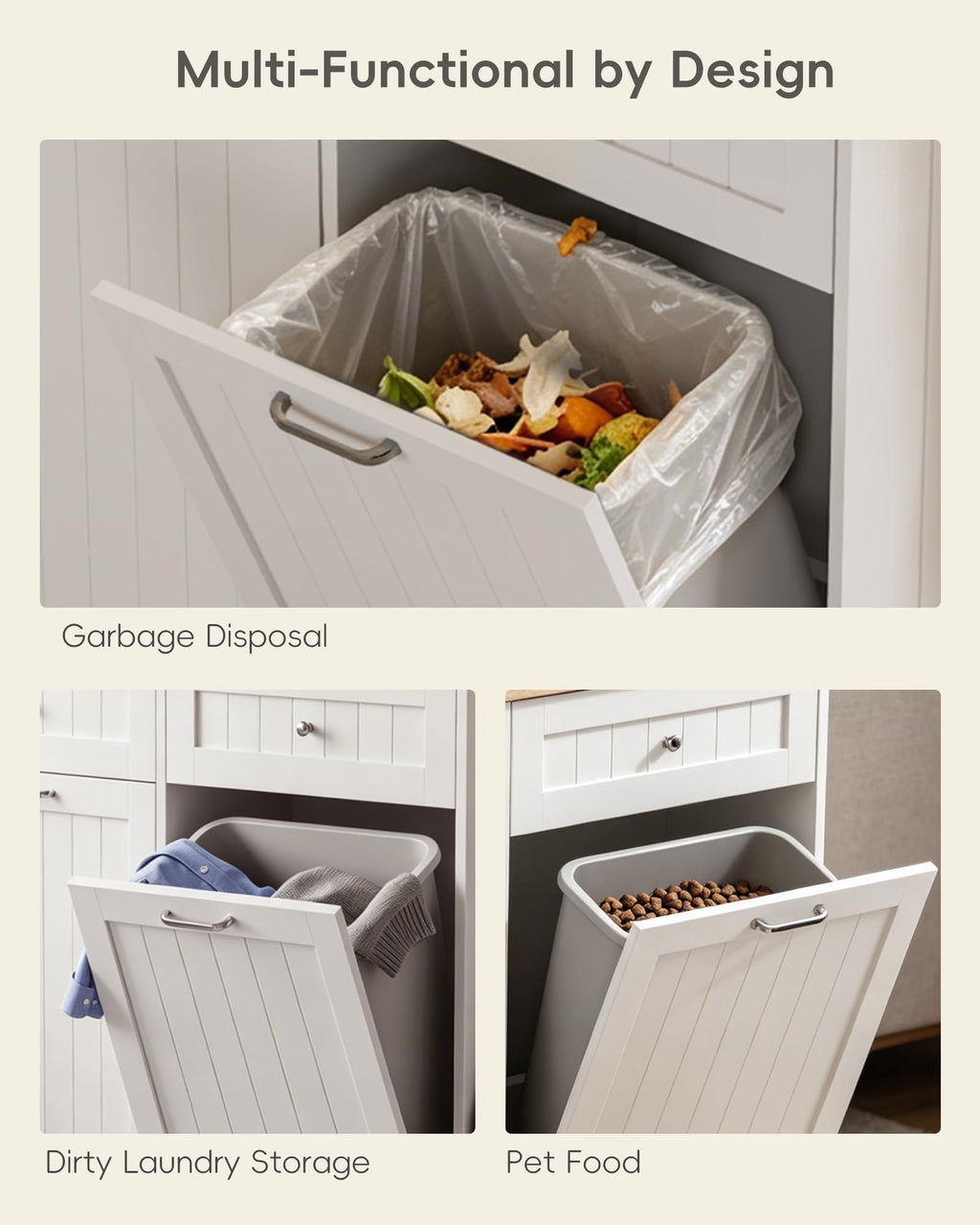 2 x 10 Gallon White Tilt Out Trash Cabinet with 2 Storage Drawer U3323