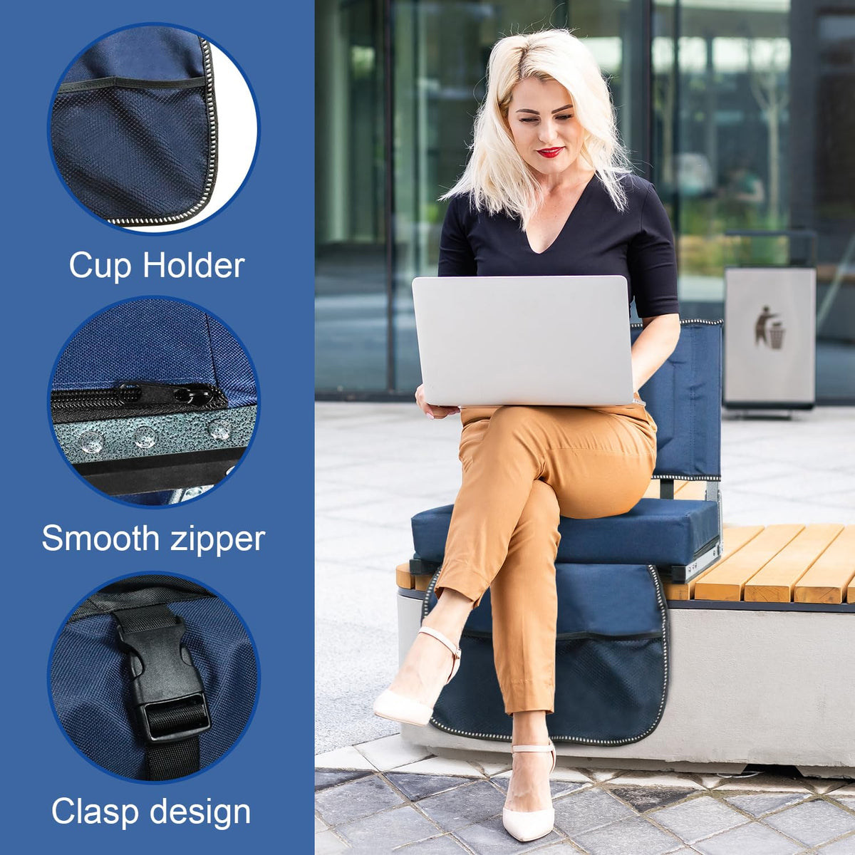 Portable Folding Stadium Seats with Back Support and Cushion, Navy, 2Pack C477188