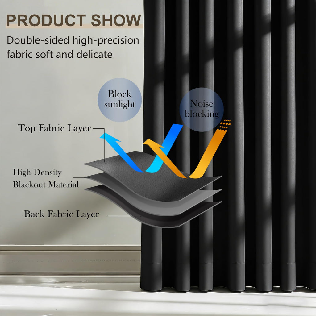 Blackout Room Divider Curtains with Hooks 1 Panel W100 × L84 Inch Black D880621