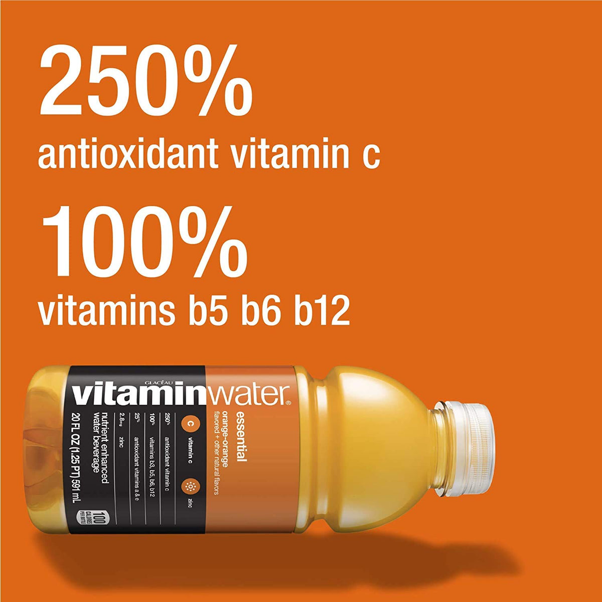 Orange Electrolyte Enhanced Bottled Water with Vitamins, 20-Ounce (Pack of 6) O379