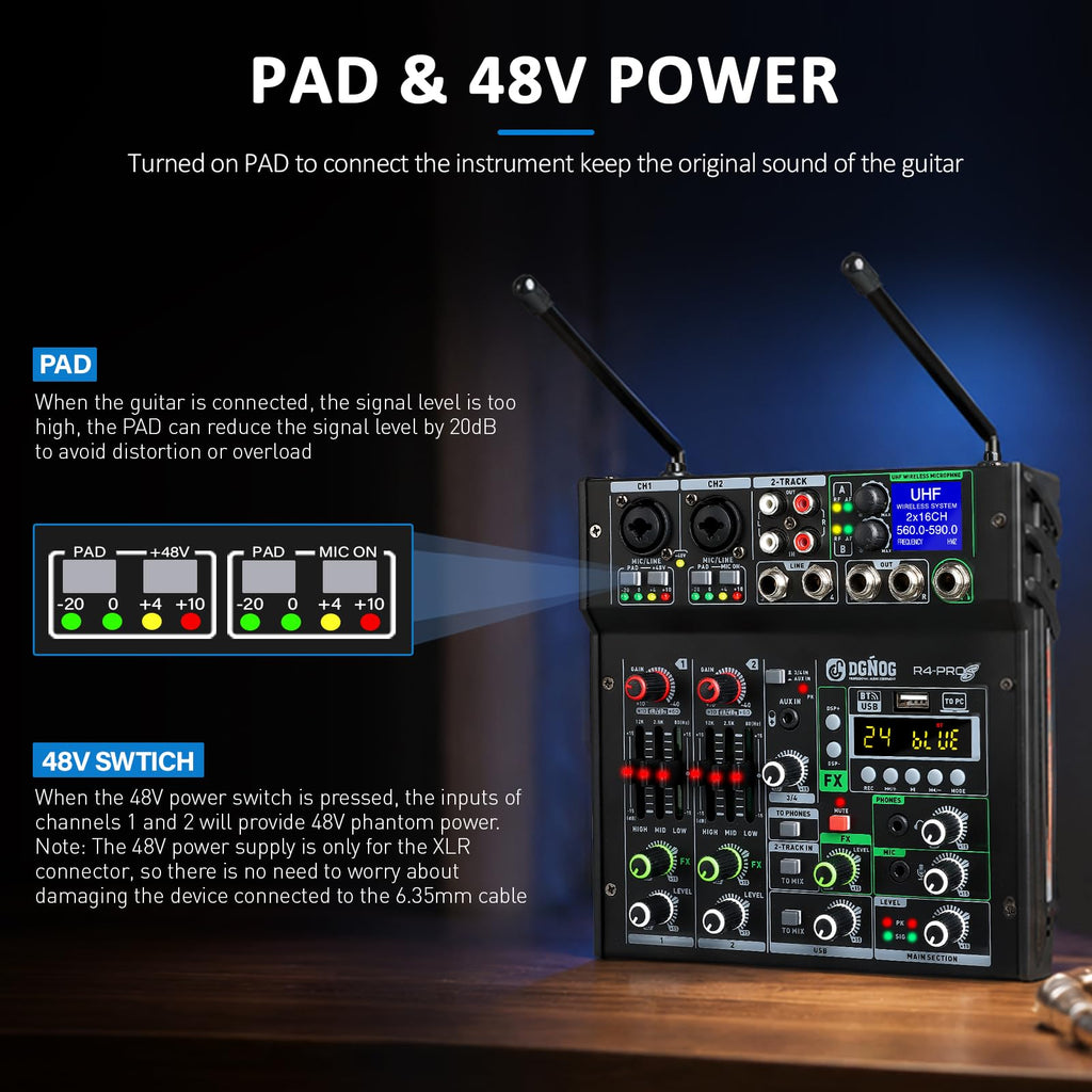 4 Channel Karaoke Mixer with 2 Wireless Microphones Q3222
