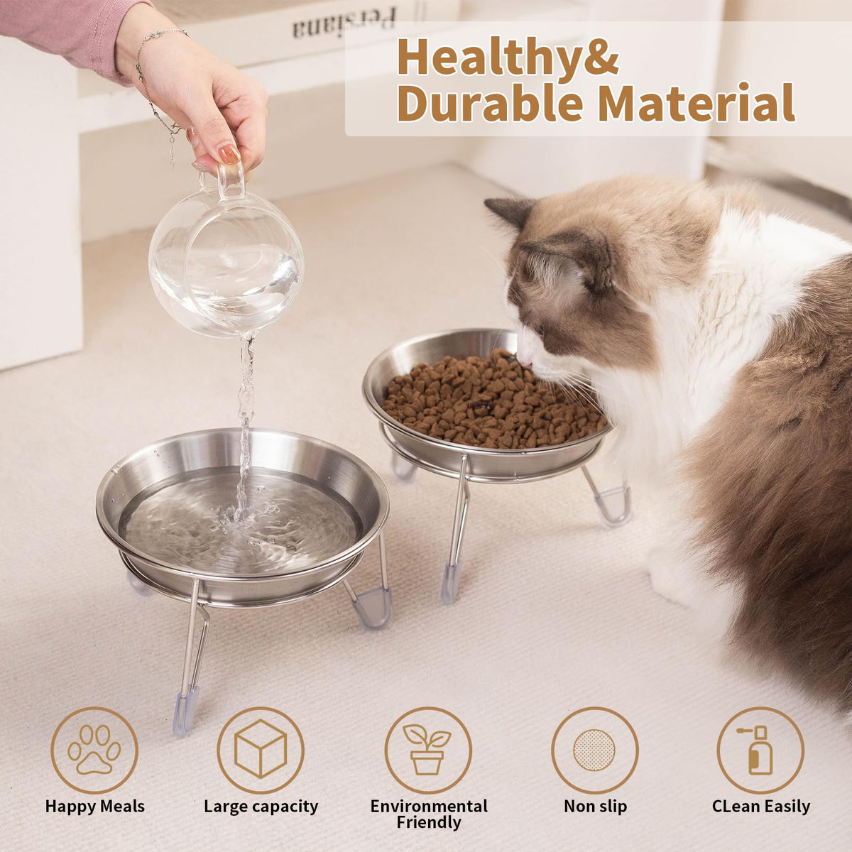 6.7" Elevated Stainless Steel Cat Bowls with Anti-Slip Stand W310