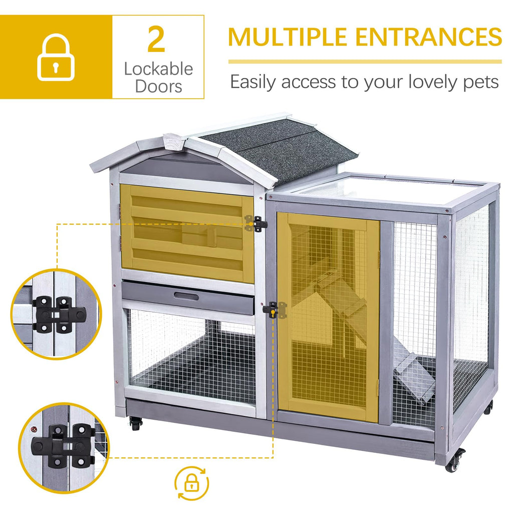 Wooden Rabbit Hutch with Waterproof Roof C169418