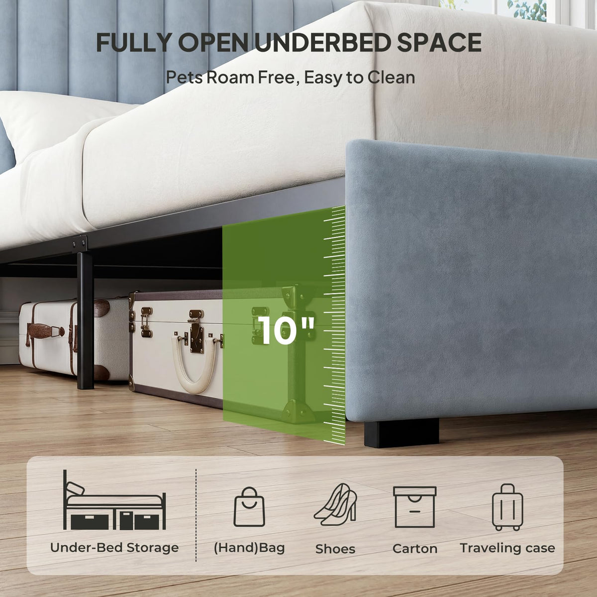 Full Size Blue Velvet Upholstered Bed Frame B80782