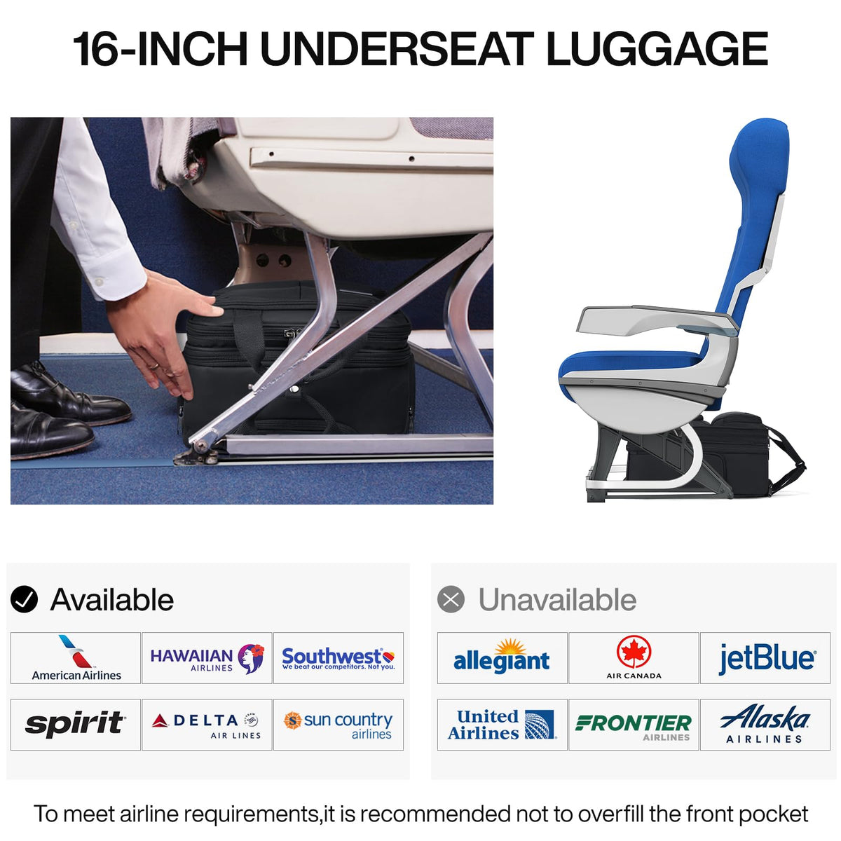16 Inch Underseat Carry On Luggage with 2 Wheels A229