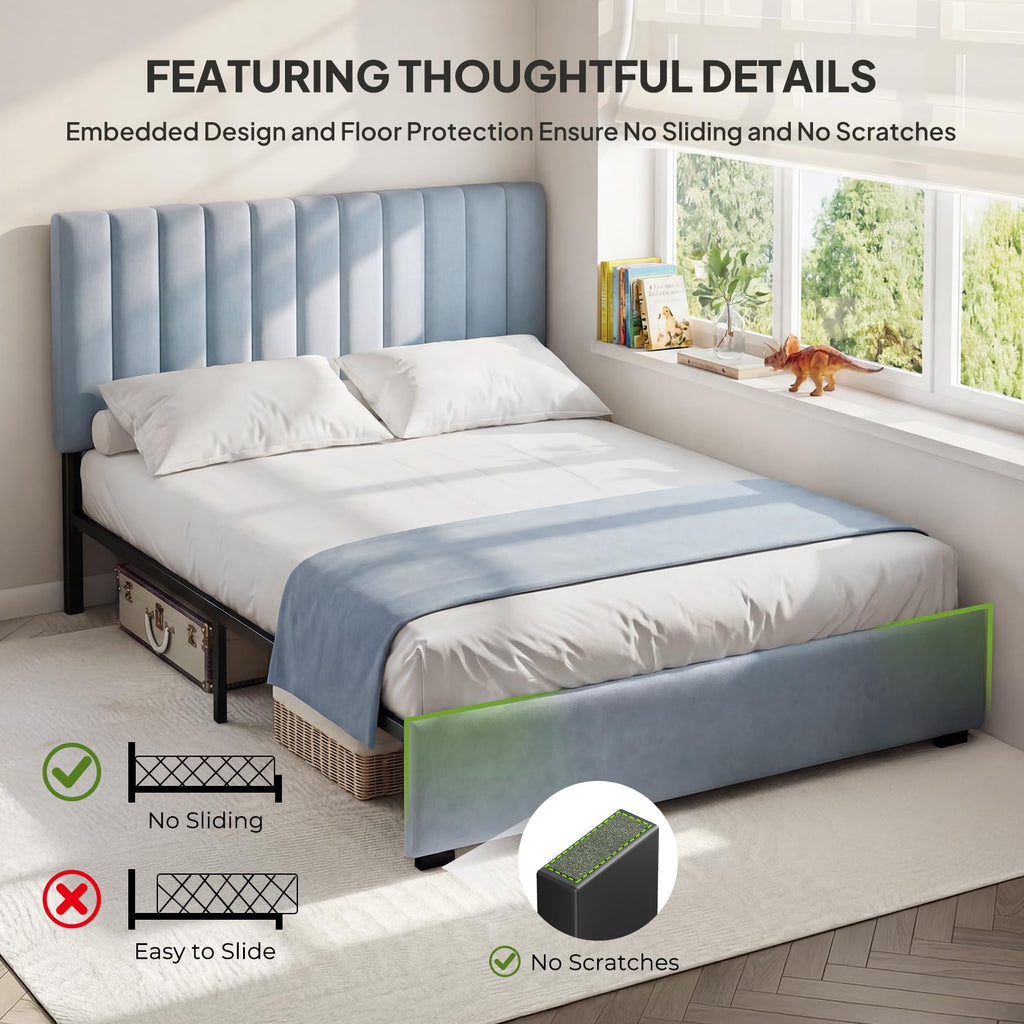 Full Size Blue Velvet Upholstered Bed Frame B80782