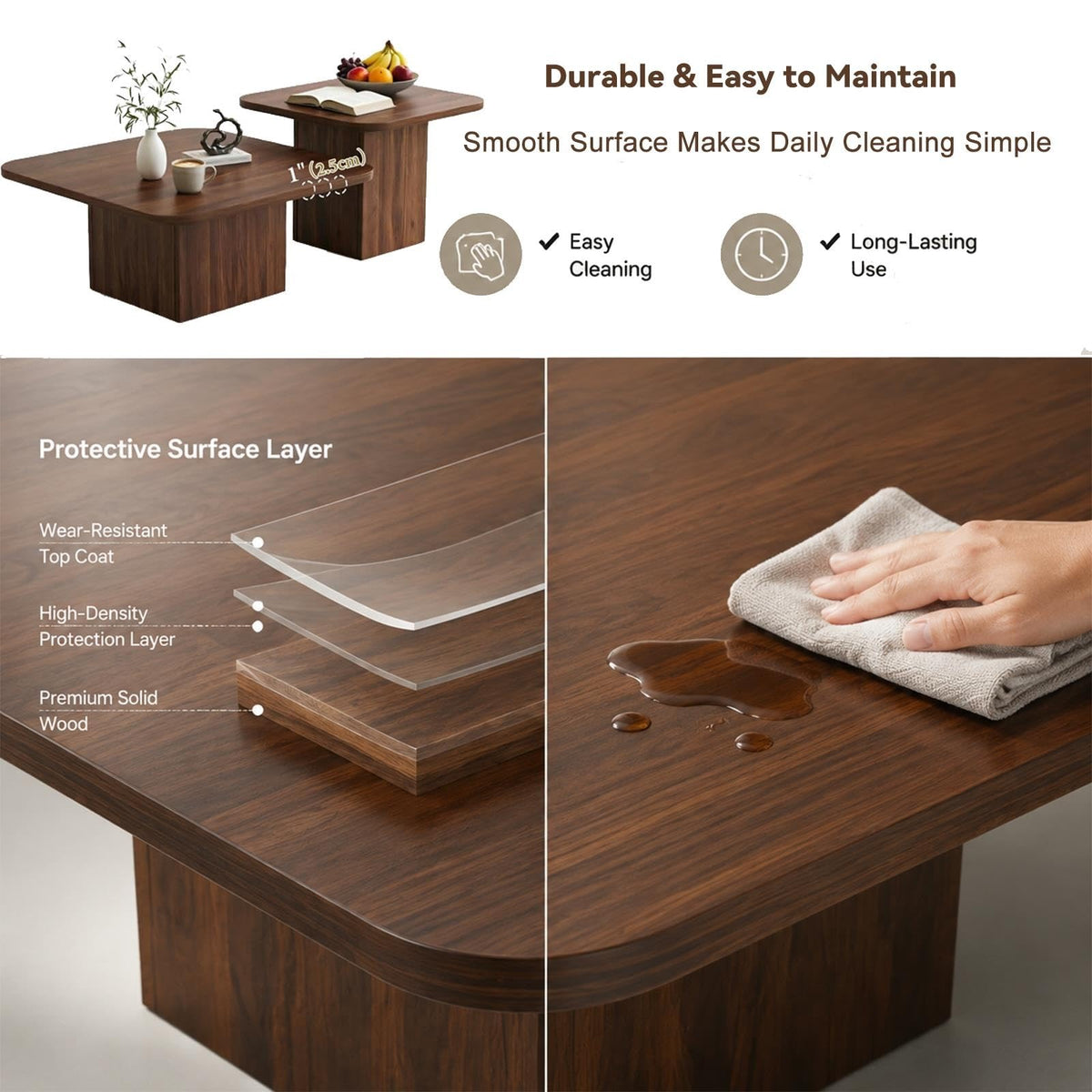 Nesting Coffee Tables Set of 2 Wood Square F54641