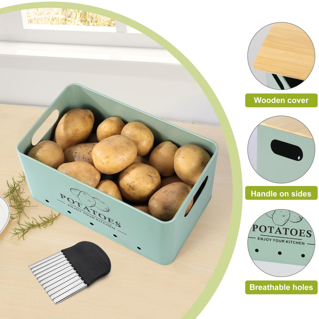 Metal Vegetable Storage Set of 3 with Aerating Holes and Bamboo Lid K1369