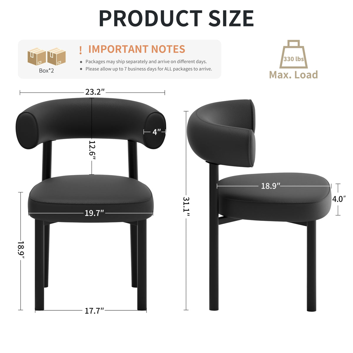 Black Faux Leather Dining Chairs Set of 4 U3270