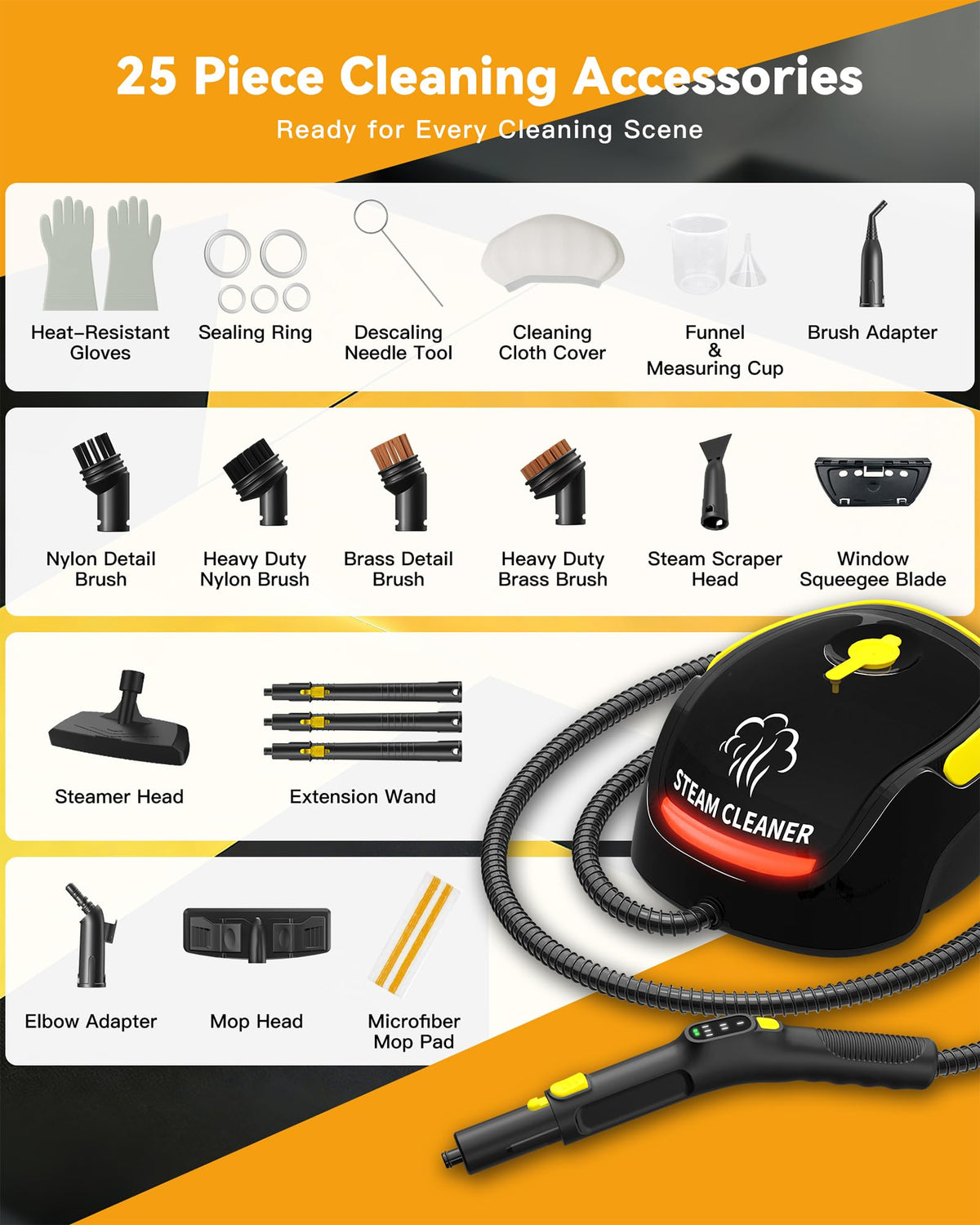 Steam Cleaner with Mop, 25 Accessories V25065