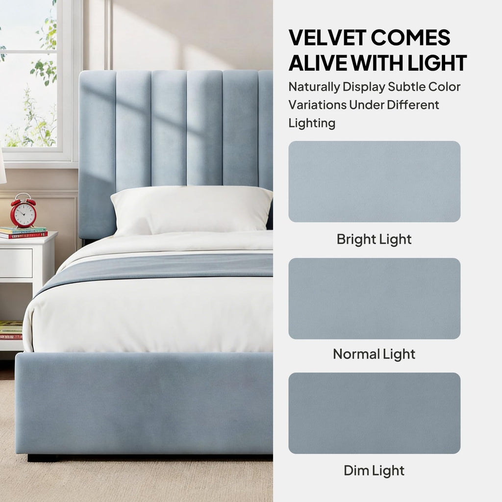 Full Size Blue Velvet Upholstered Bed Frame B80782