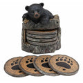 Black Bear Cub Tree Trunk Coaster Holder with 4 Coasters Set O792