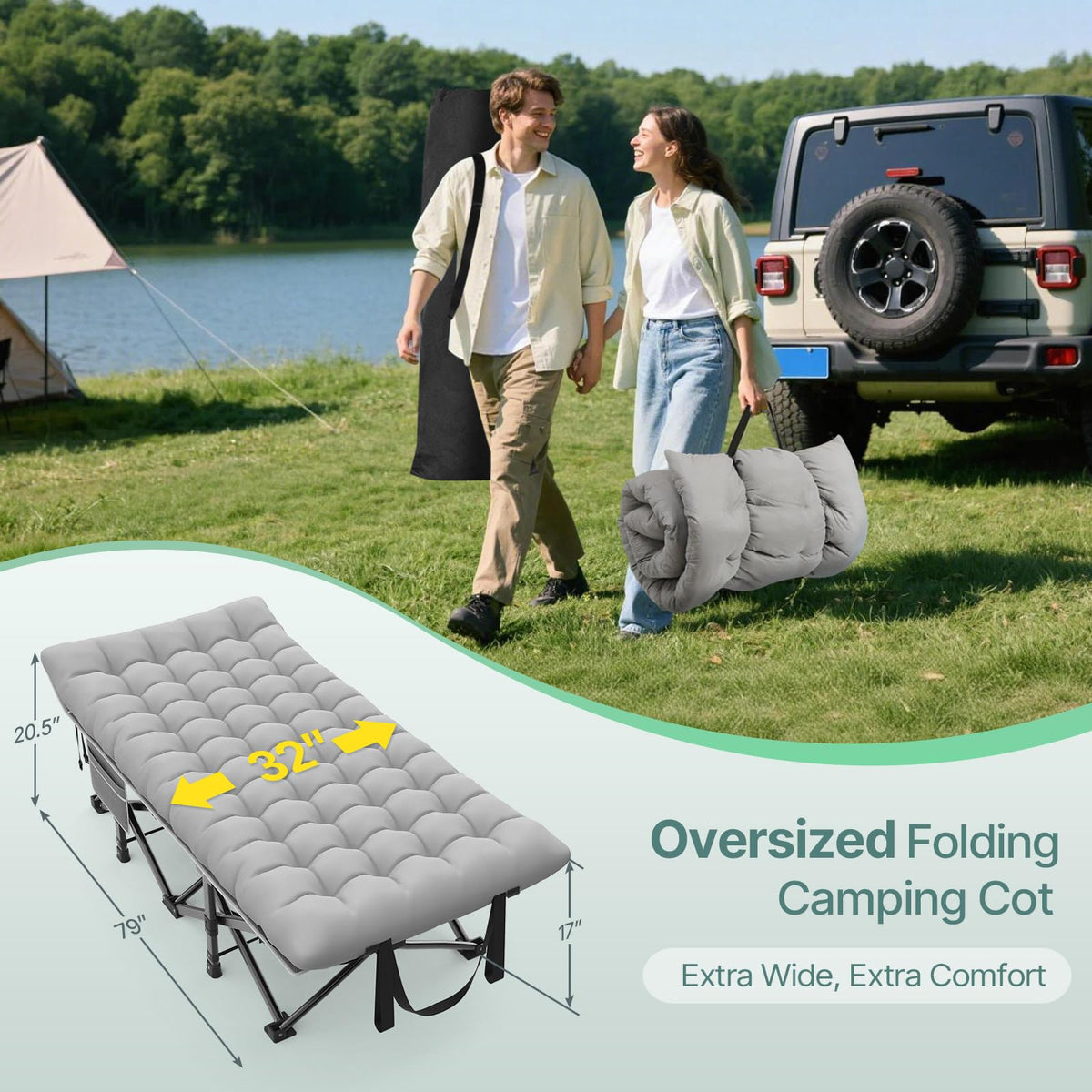 32" XXL Heavy Duty Folding Camping Cot A3336