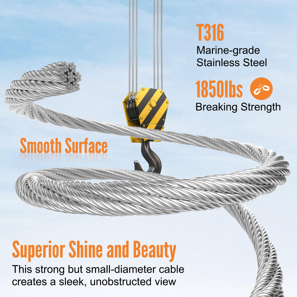 1000FT 1/8" Stainless Steel Cable H9616