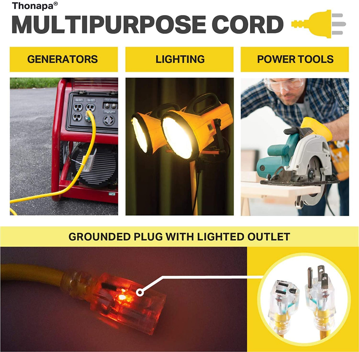 12 Gauge 6 Ft Heavy Duty Outdoor Extension Cord S9483