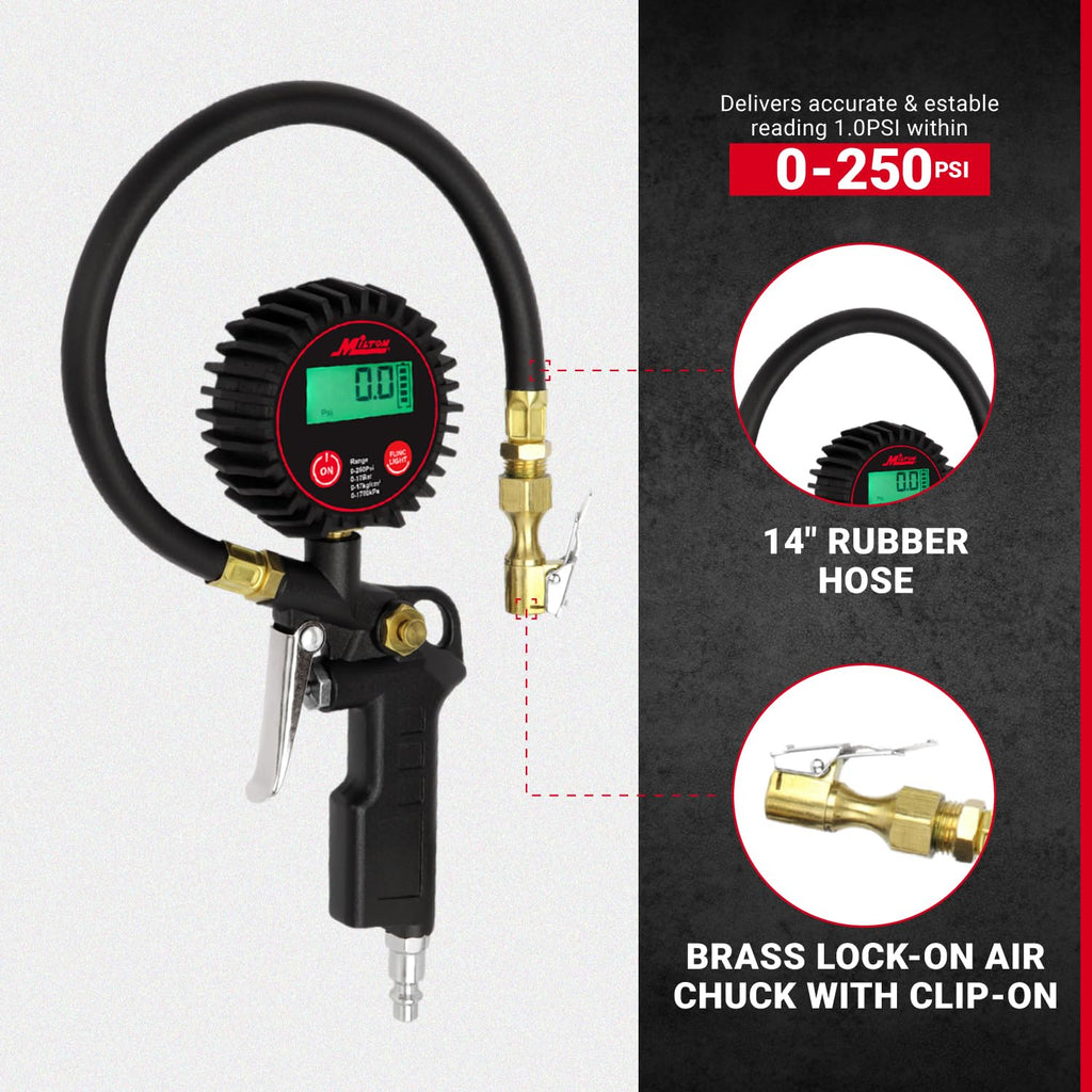 Digital Tire Inflator with Pressure Gauge and 14” Rubber Air Hose H9460