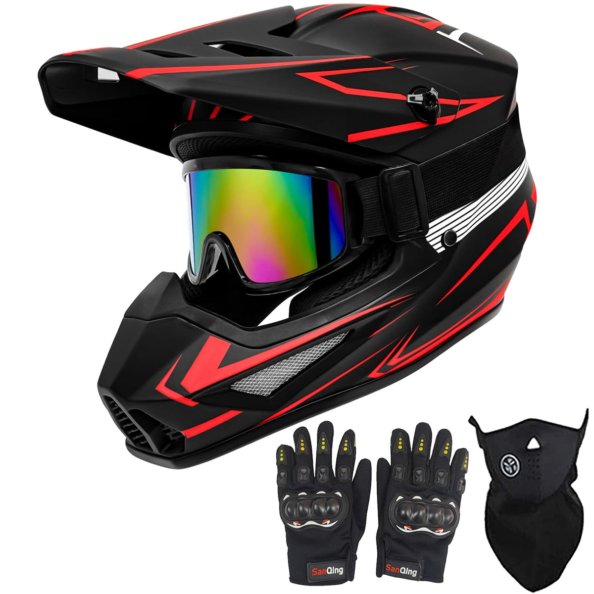 Youth Motorcross Helmet, Kids Dirt Bike Helmets-DOT Approved (Red, X-Large) I63522