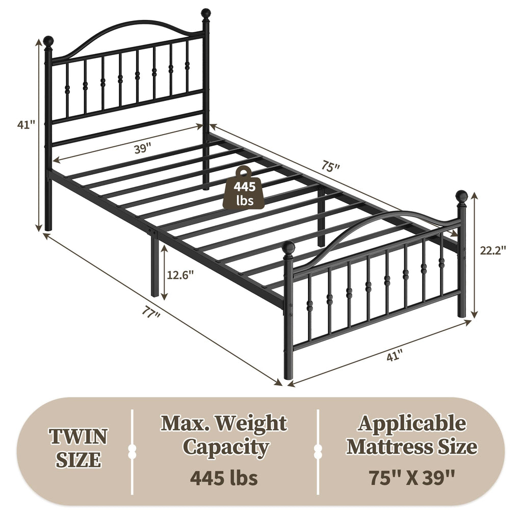 Twin Size Metal Platform Bed Frame with Headboard & Footboard X8711