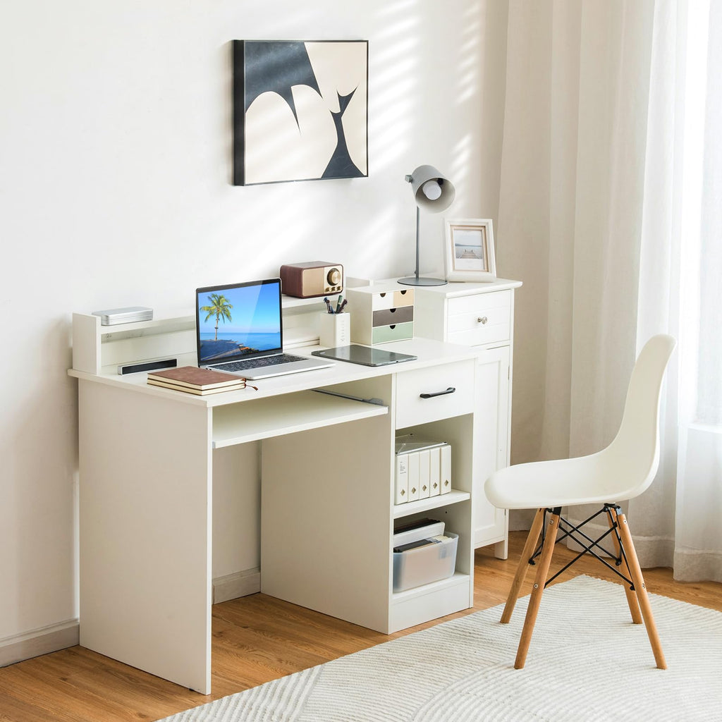 White Desk with Drawer and Keyboard Tray N86290