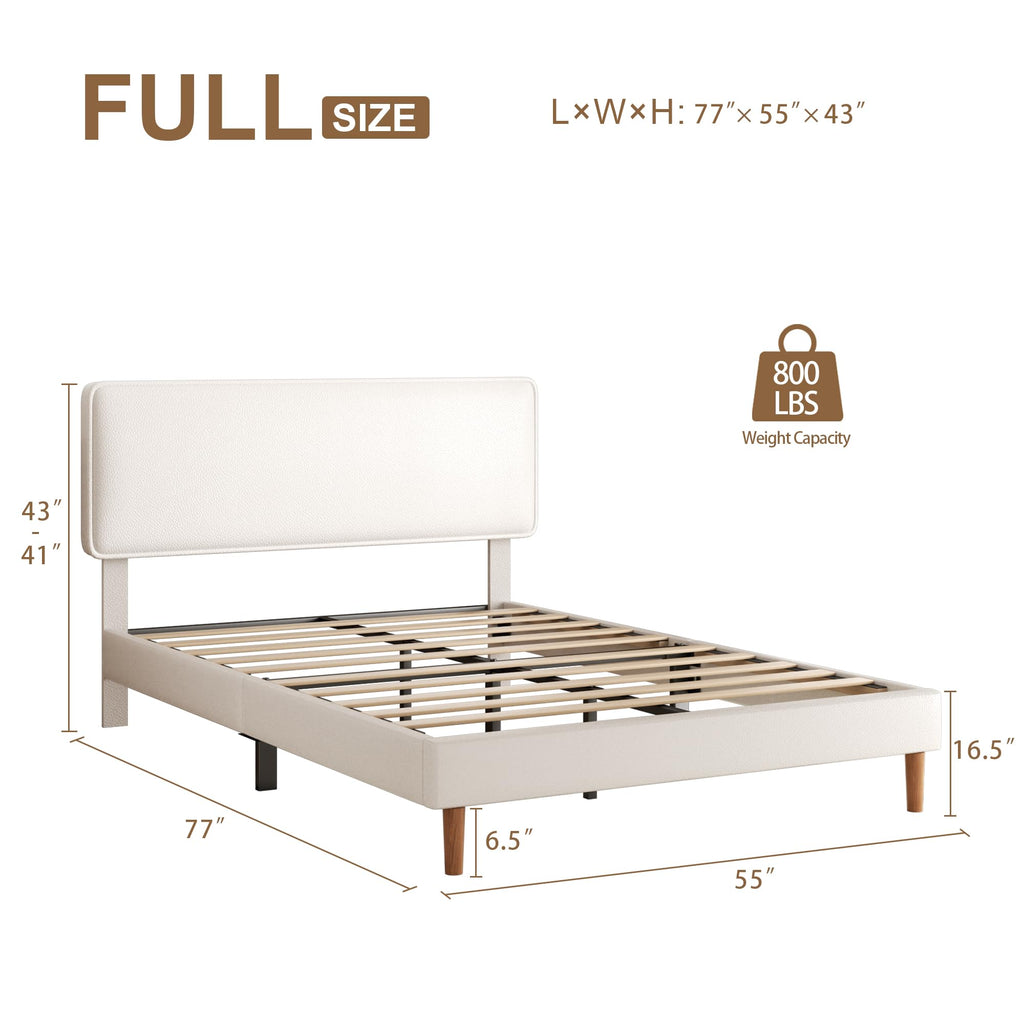 White Upholstered Bed Frame with Adjustable Headboard D65548